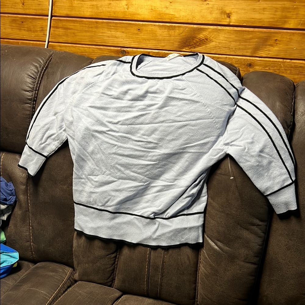 Gray Crewneck Sweater with Sporty Stripes